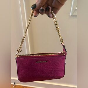 Michael Kors Fuchsia Clutch with Gold Chain